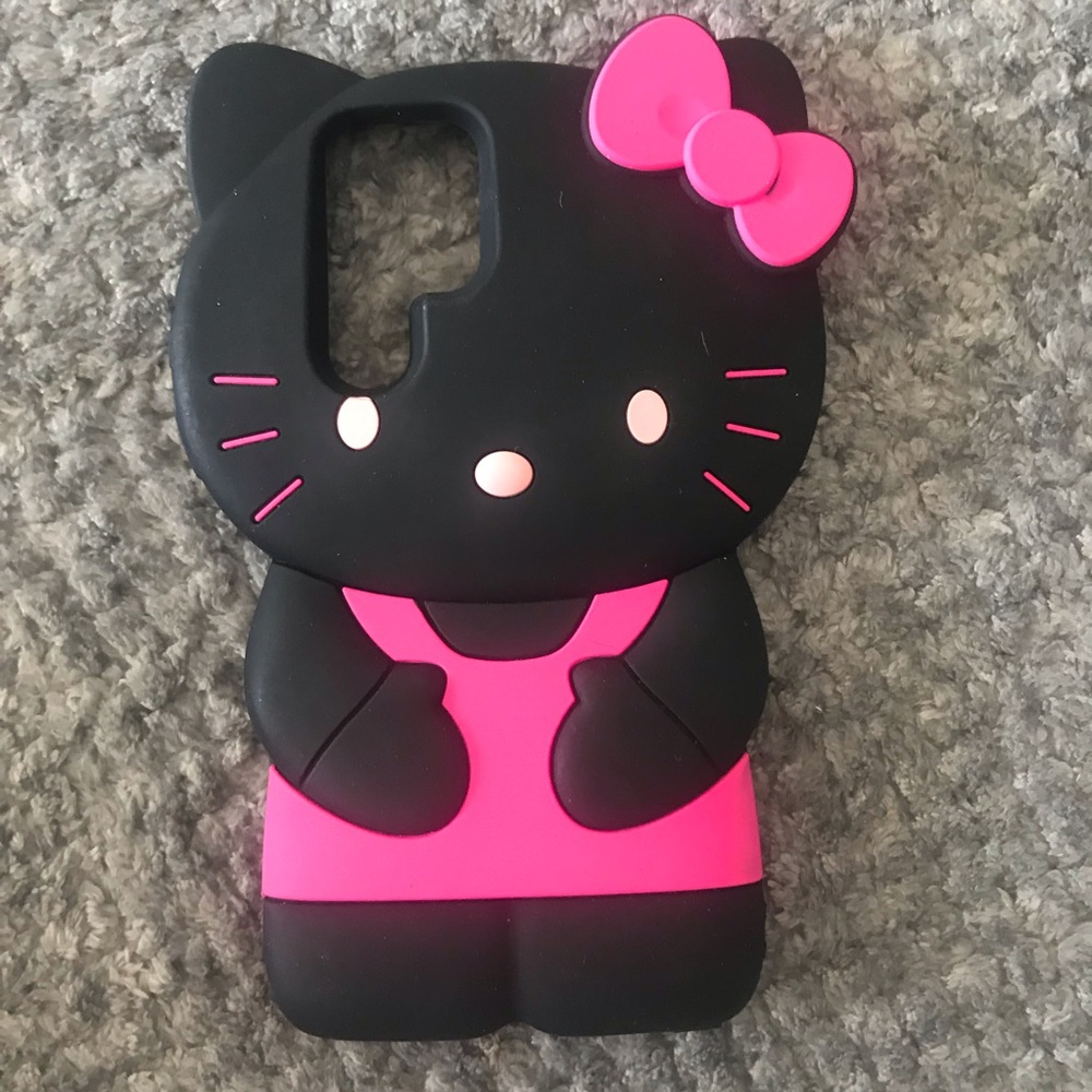 Woman’s  Black Hello Kitty Thick Silicone Phone Case with Pink Accents